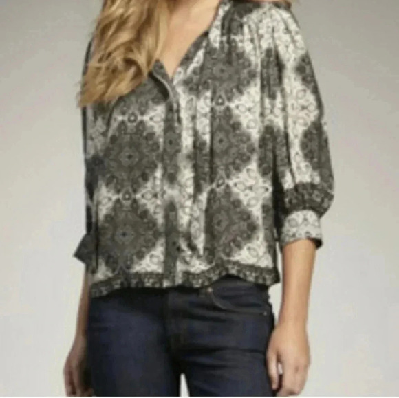 Joie Hartford Kaleidoscope Print Puff Sleeve 100% Silk Blouse(XS) - Picture 3 of 11